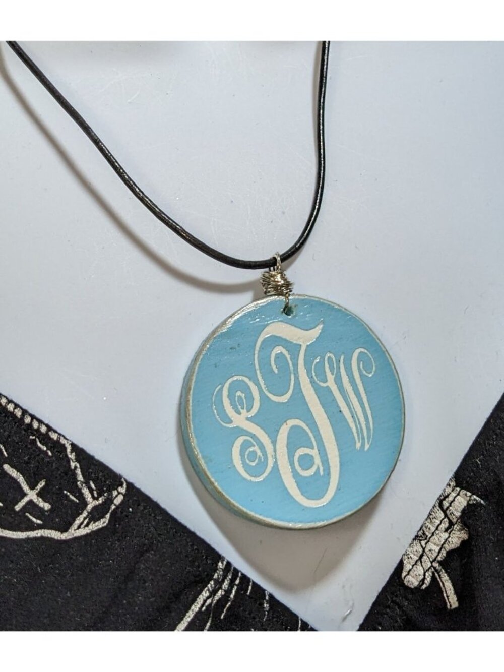 BoogyBoo Designs Monogram Pendant Necklace With Leather Cord 18" Long